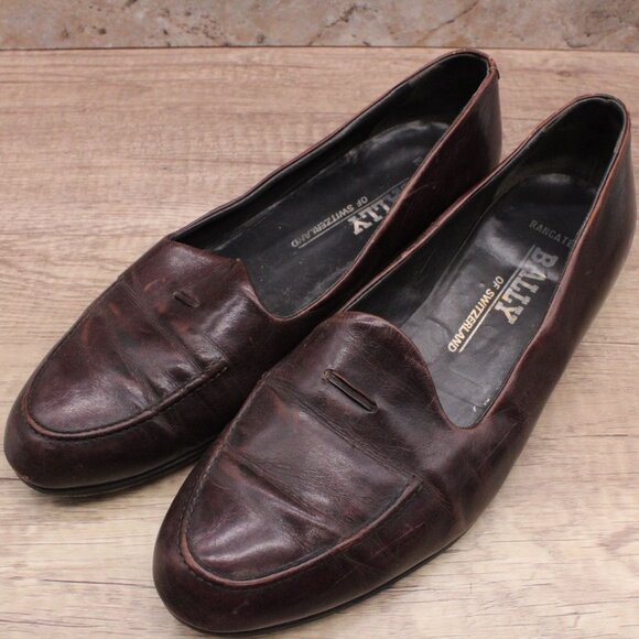 Bally Switzerland Loafers Shoes Mens Size 10.5 Brown Leather Low Top Designer - Picture 1 of 8